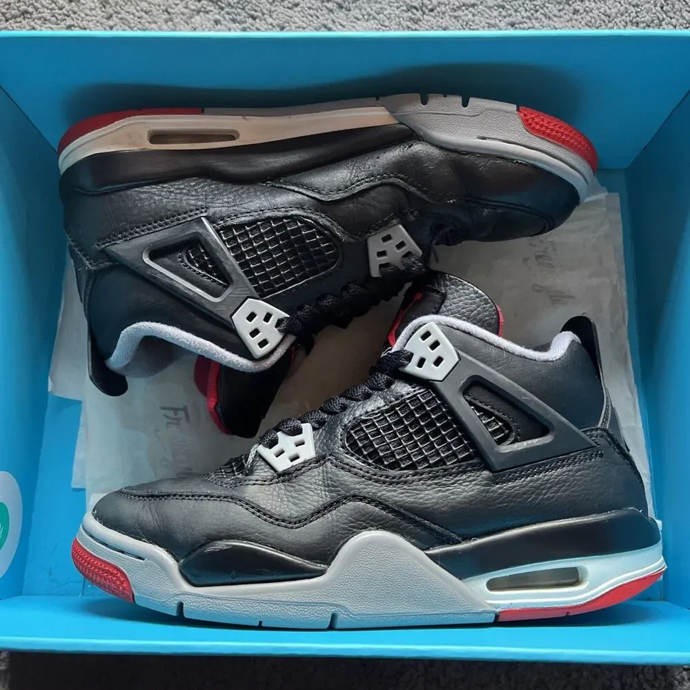 Nike Air Jordan 4 'Bred Reimagined' Black Sneakers Youth Size 5.5 FQ8213-006